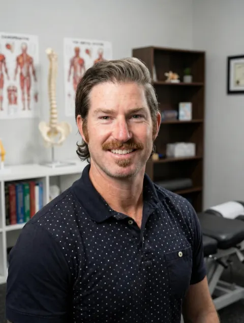 Matt from Dynami Movement smiling in his treatment room