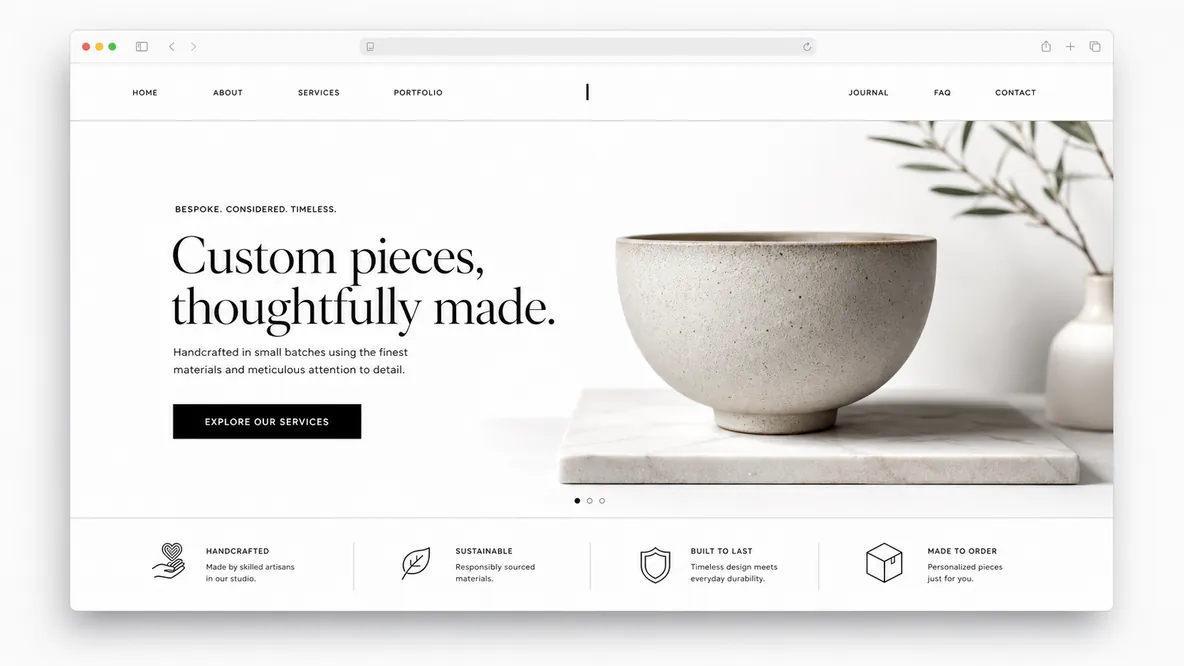 Minimal website direction board with clean spacing and warm neutral colors.