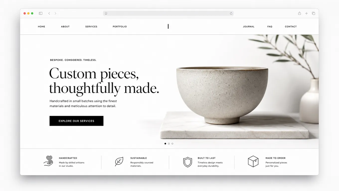 Minimal website direction board with clean spacing and warm neutral colors.